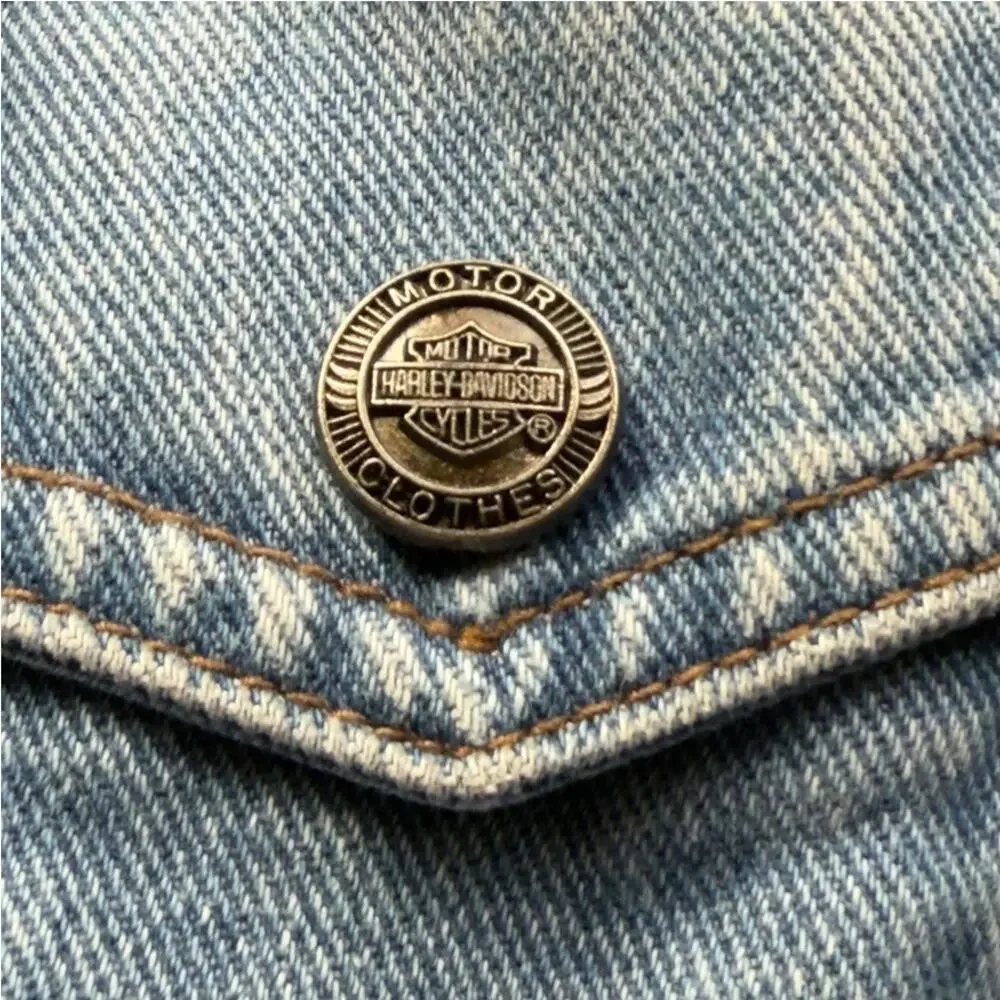 Vintage Harley Davidson Light Wash Back Patch Logo Denim Jean Jacket Women's Med - Picture 8 of 9
